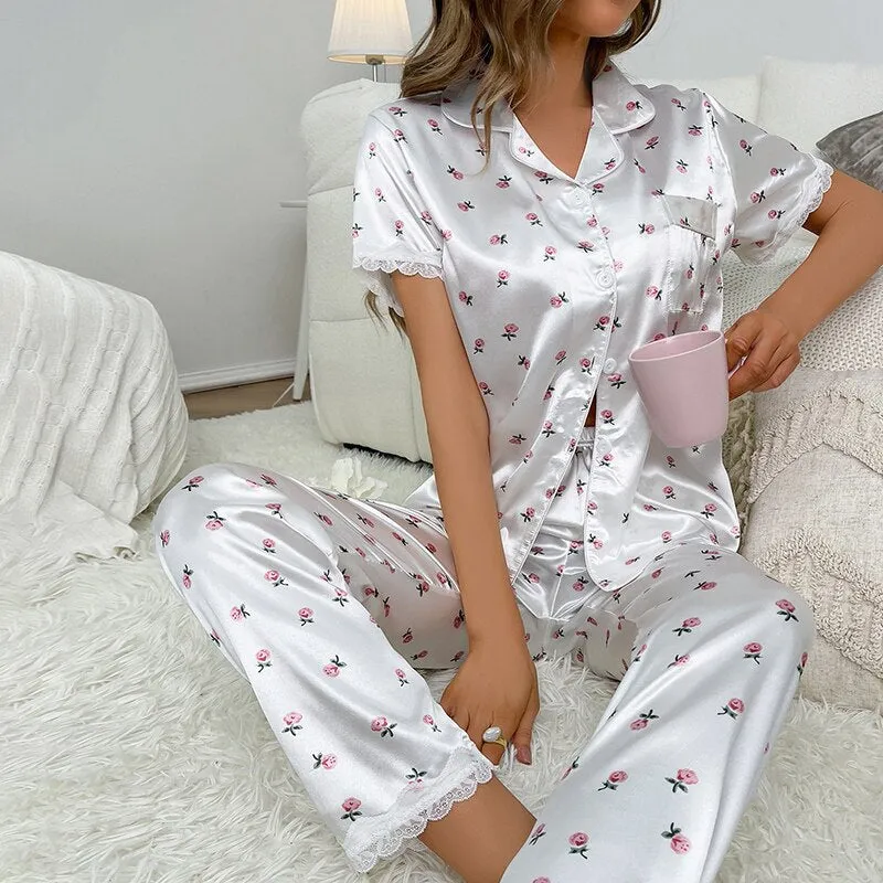 Comfortable and Lightweight Spring Floral Print Sleepwear Match Sets