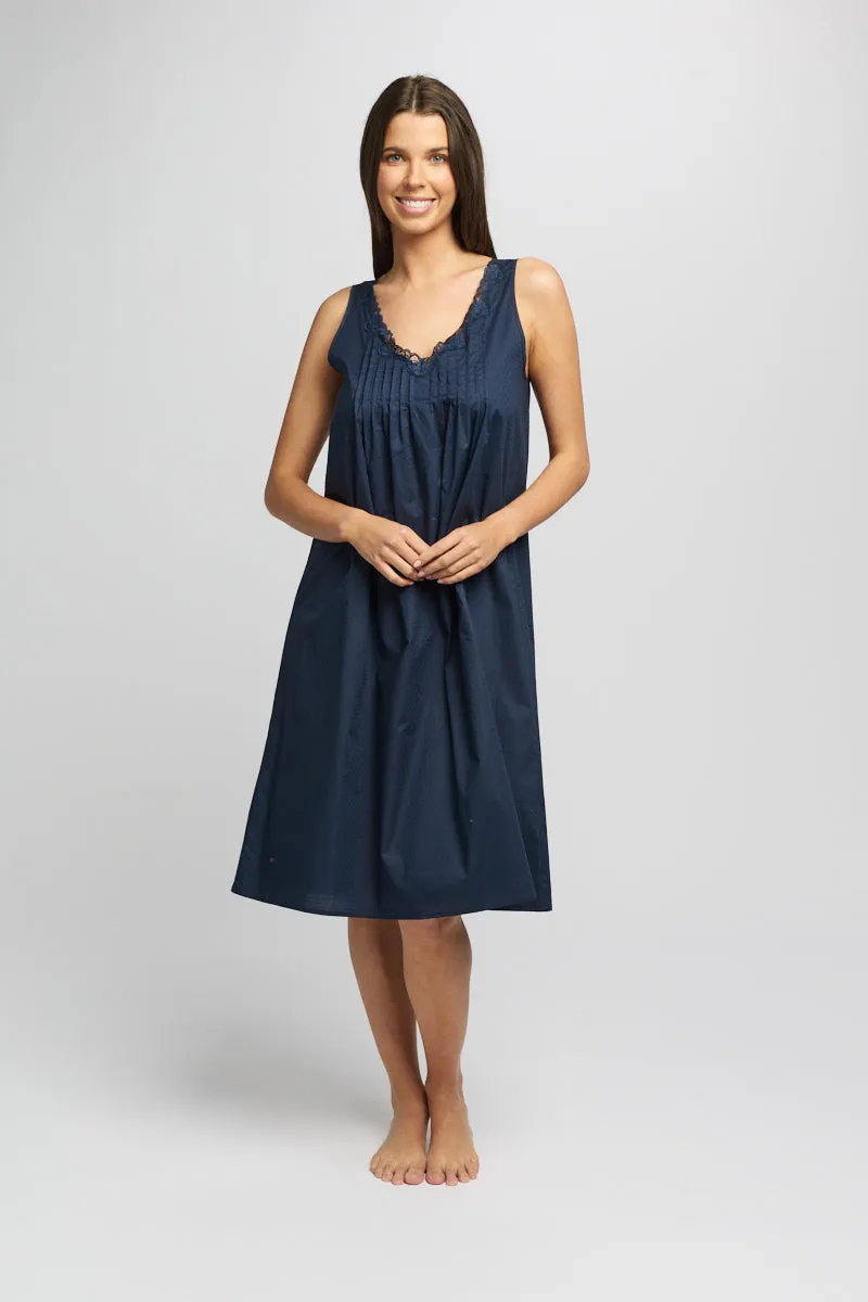 Cotton Spot Built Up Shoulder Nightie Navy