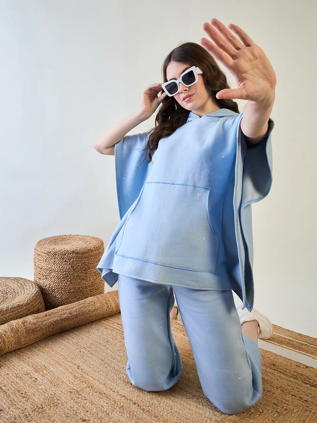 Cozy Light Blue Winter Kaftan and Pyjama Set