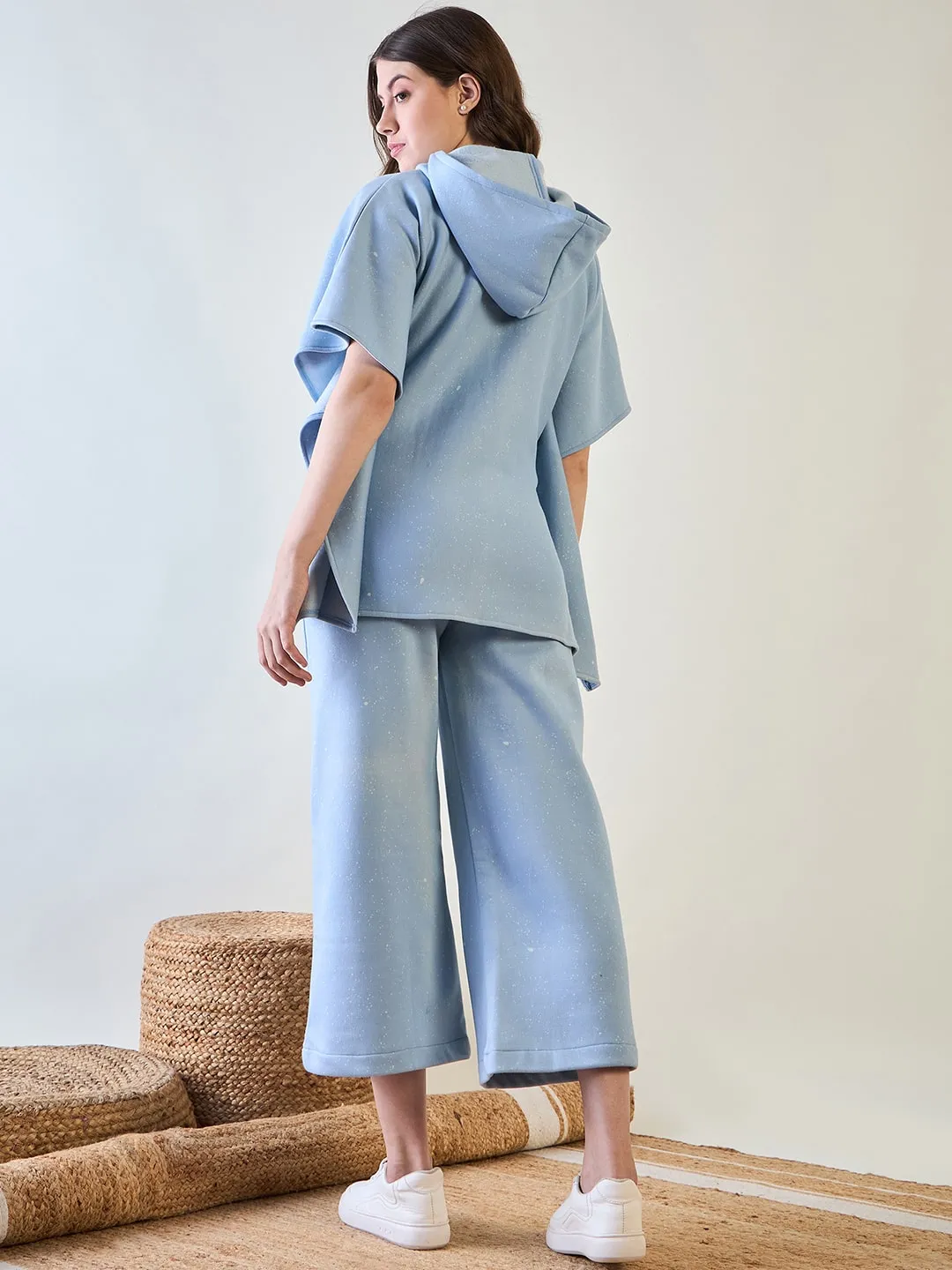 Cozy Light Blue Winter Kaftan and Pyjama Set