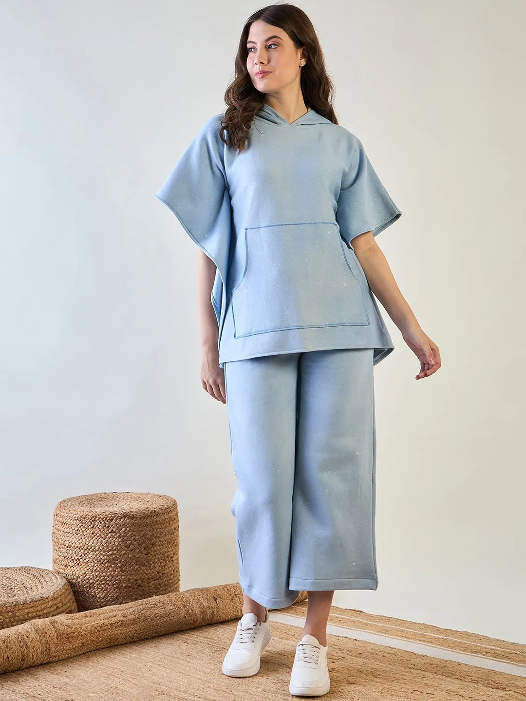 Cozy Light Blue Winter Kaftan and Pyjama Set