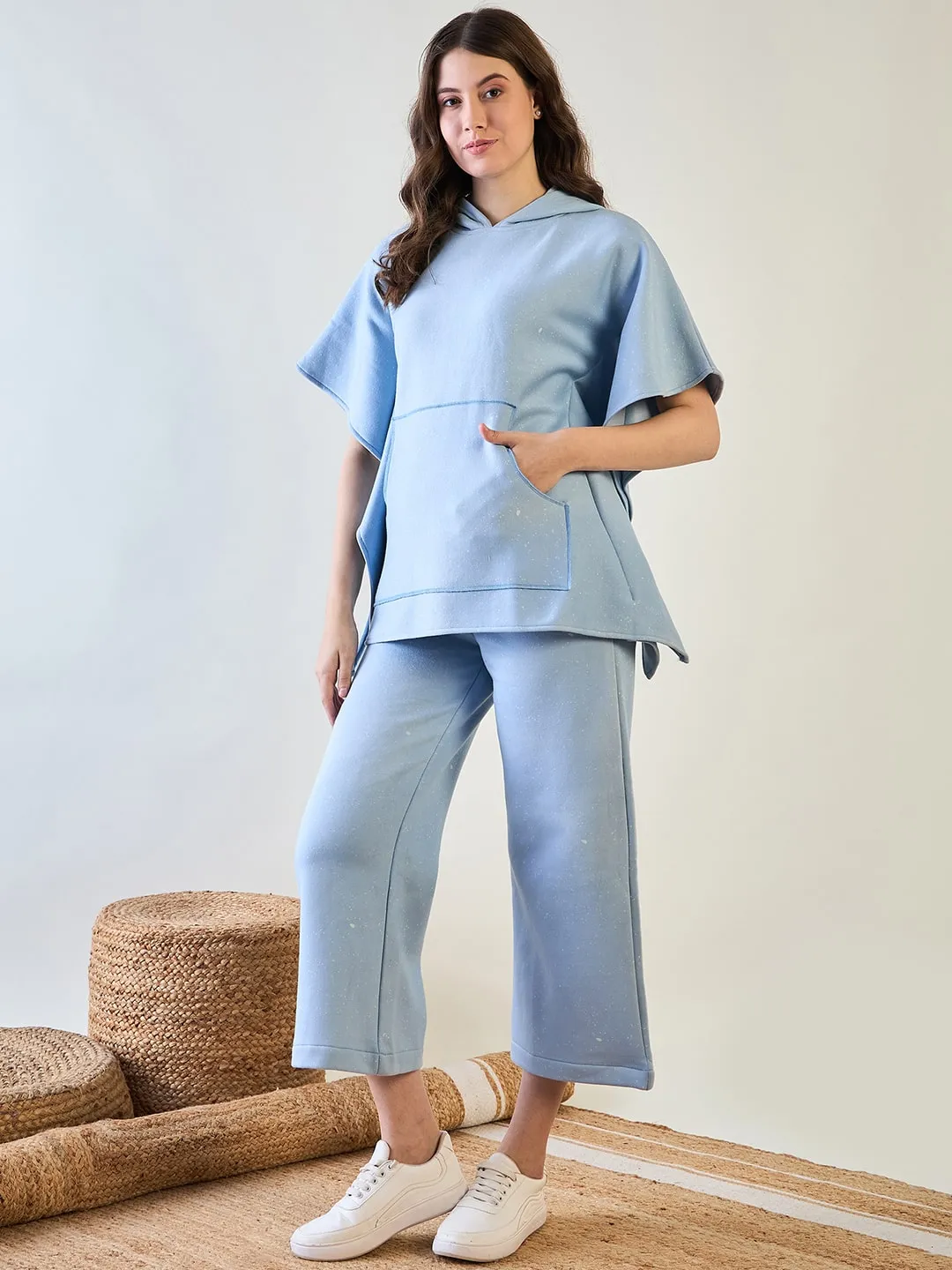 Cozy Light Blue Winter Kaftan and Pyjama Set