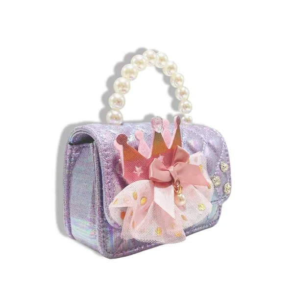 Crown Applique Shiny Quilted Purse - purple