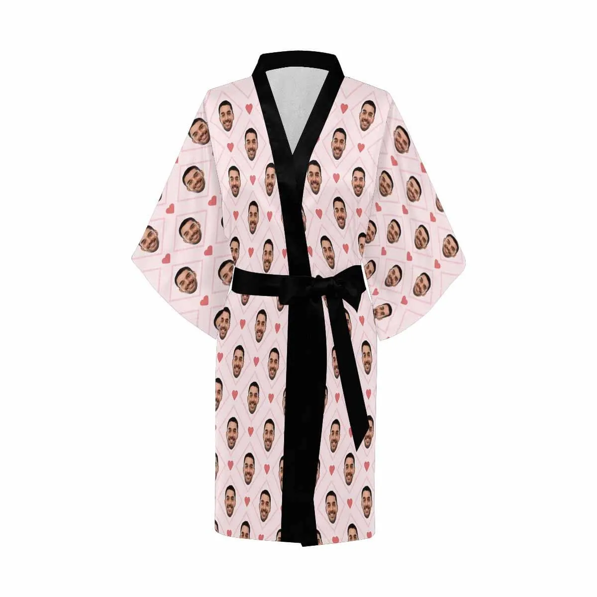 Custom Boyfriend Face Rhombus Women's Short Sleepwear Personalized Photo Pajamas Kimono Robe