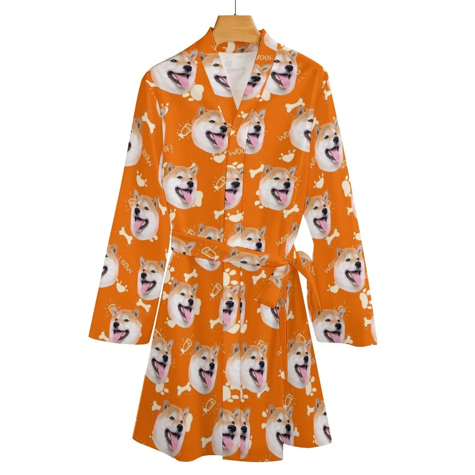 Custom Face Cute Pet Yellow Women's Nightwear Personalized Photo Pajamas Kimono Robe