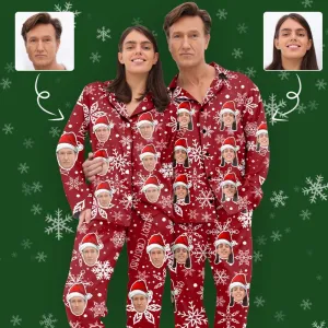 Custom Face Happy Christmas Red Background Sleepwear Personalized Women's Slumber Party Long Pajama Set