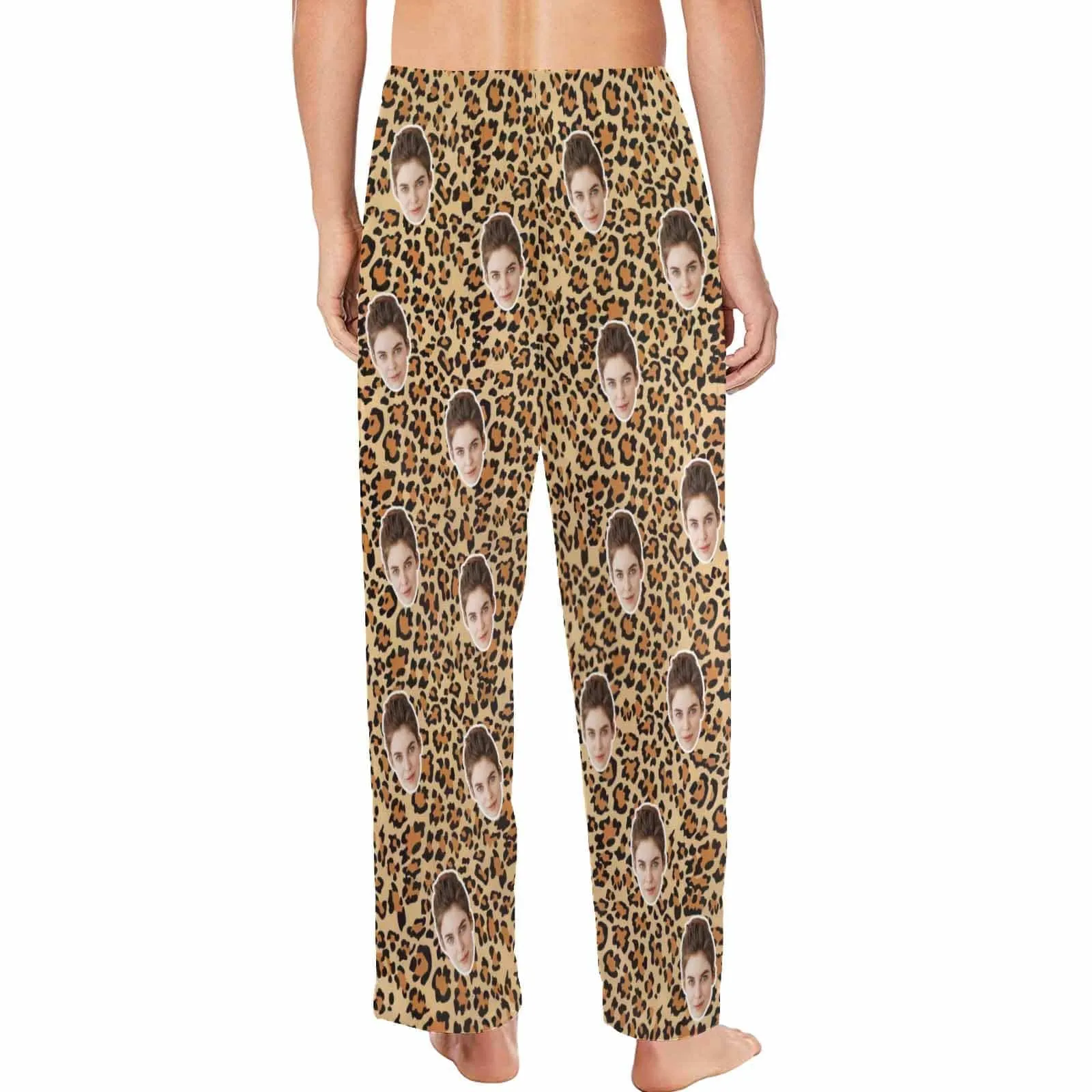 Custom Face Leopard Print Sleepwear Personalized Women's&Men's Slumber Party Long Pajama Pants