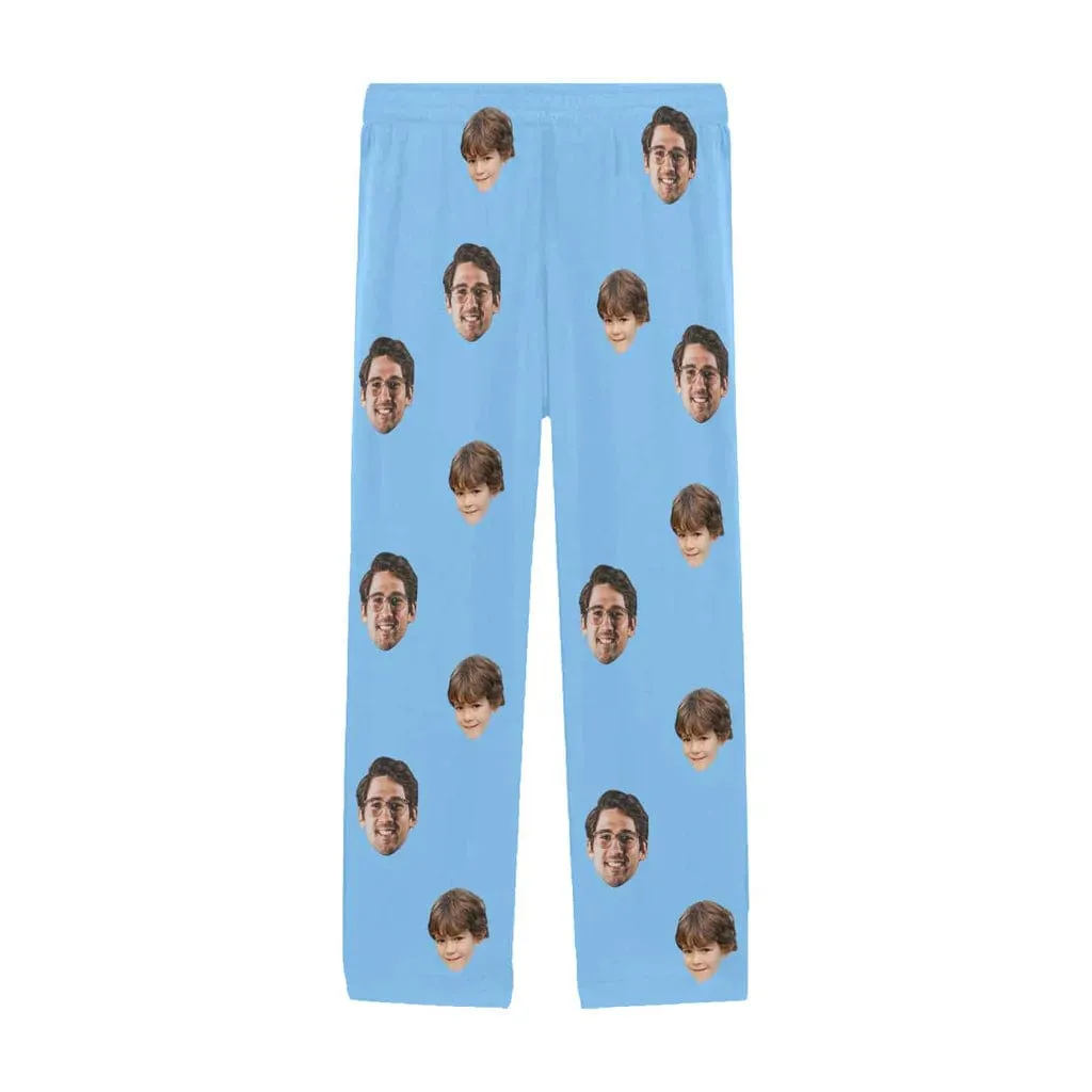 Custom Face Long Pajama Pants Simple Blue Personalized Men's Slumber Party Sleepwear