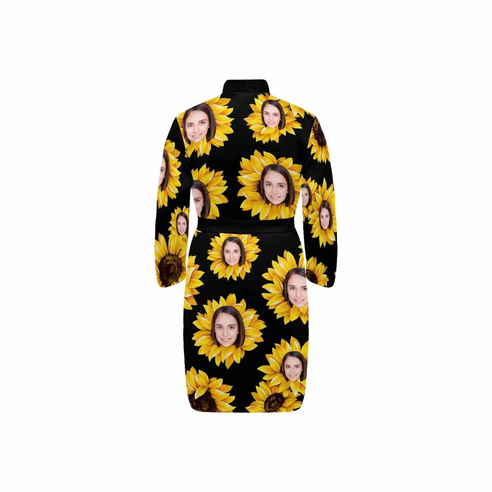 Custom Face Long Sleeve Belted Night Robe for Women Men Sunflower Personalized Pajama Kimono Robe