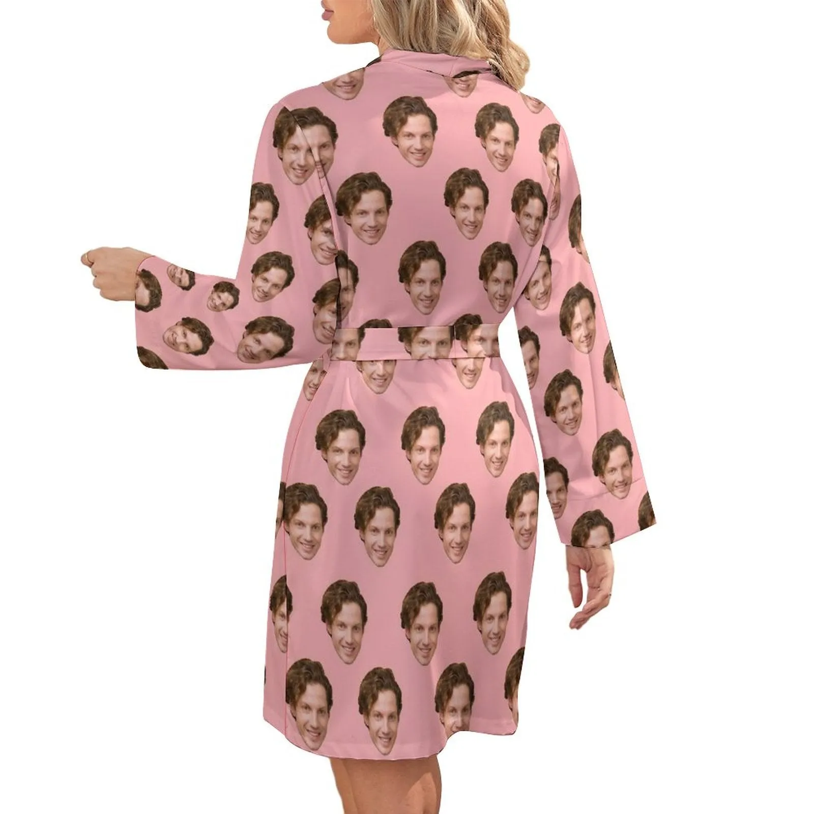 Custom Face Lover Pink Women's Nightwear Personalized Photo Pajamas Kimono Robe