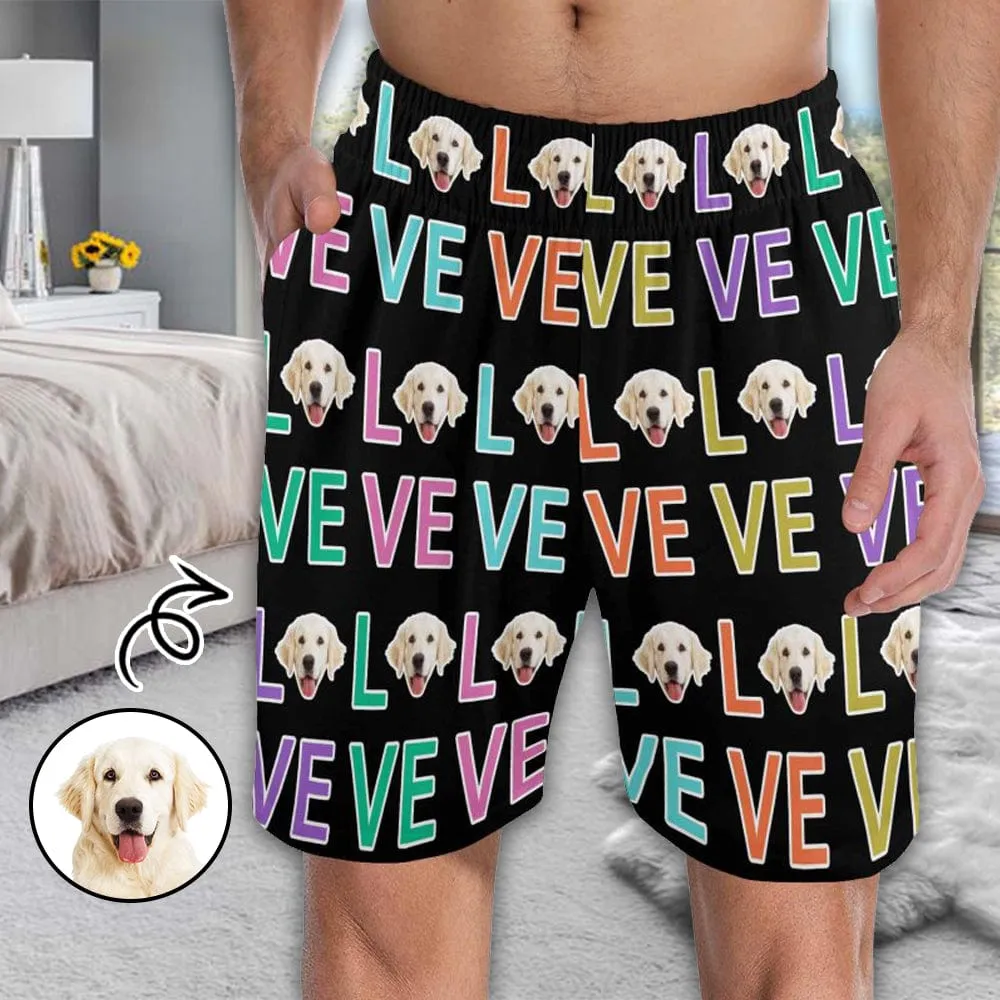 Custom Face Men's Pajama Shorts Personalized Colorful Love Sleepwear Shorts