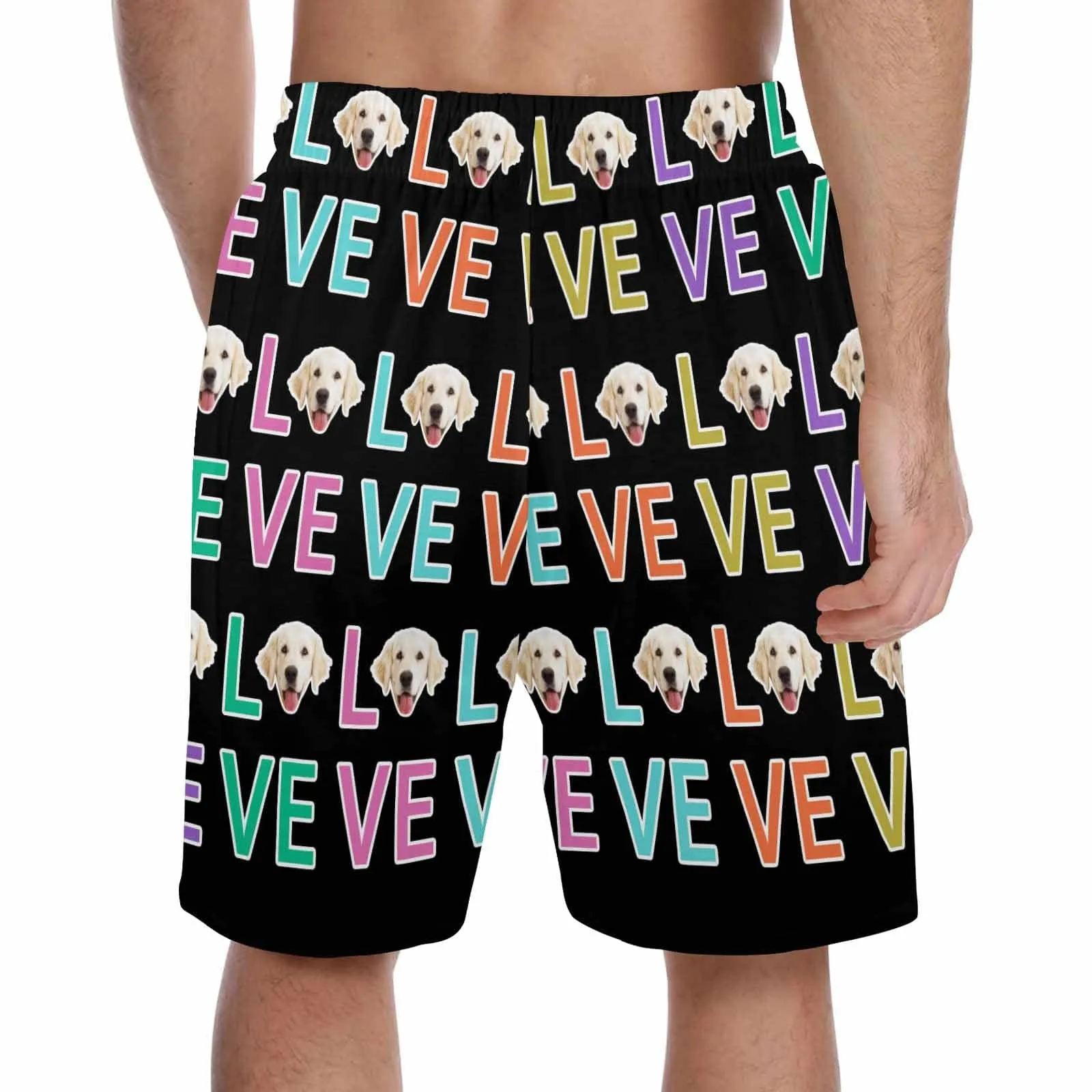 Custom Face Men's Pajama Shorts Personalized Colorful Love Sleepwear Shorts