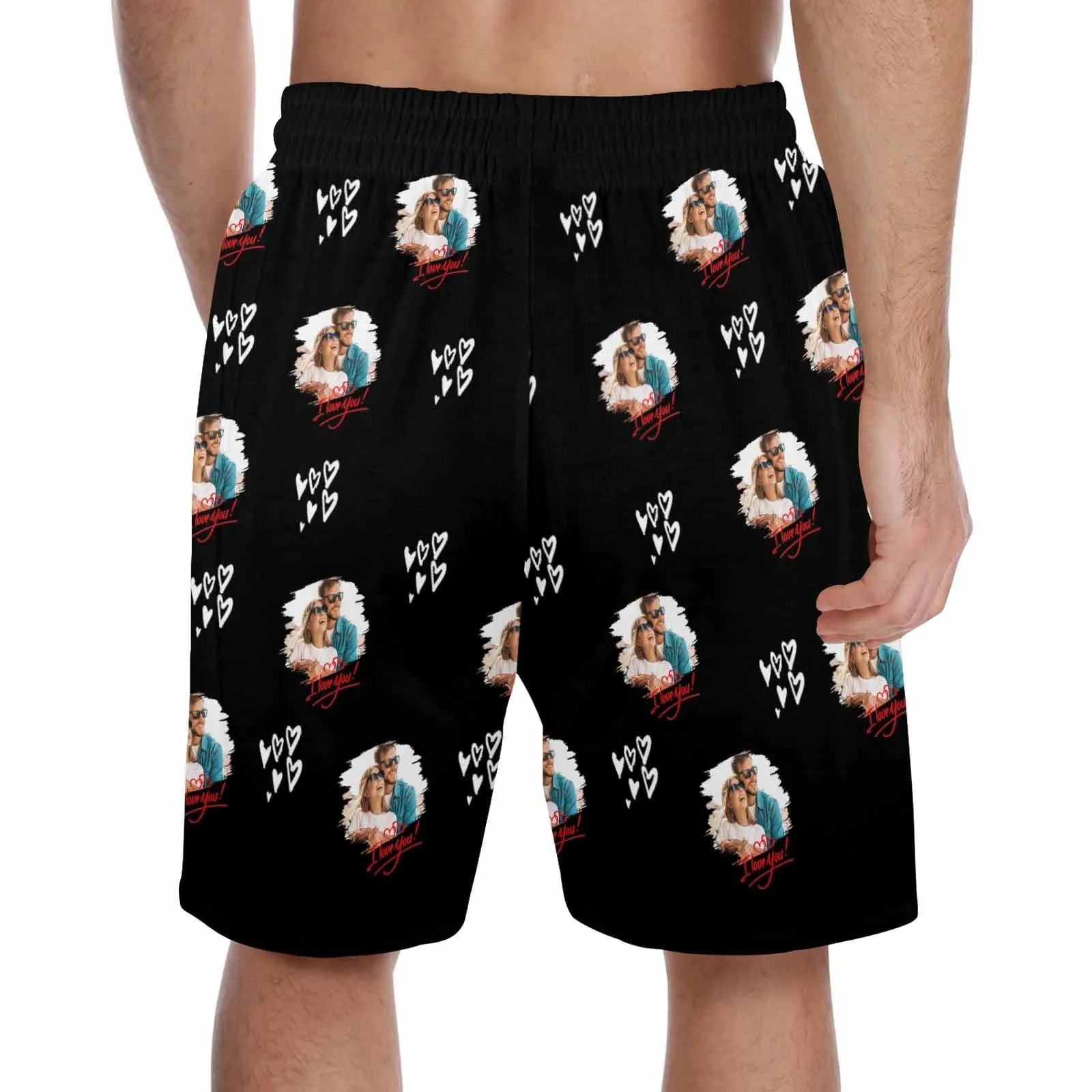 Custom Face Men's Pajama Shorts Personalized Love Photo Sleepwear Shorts