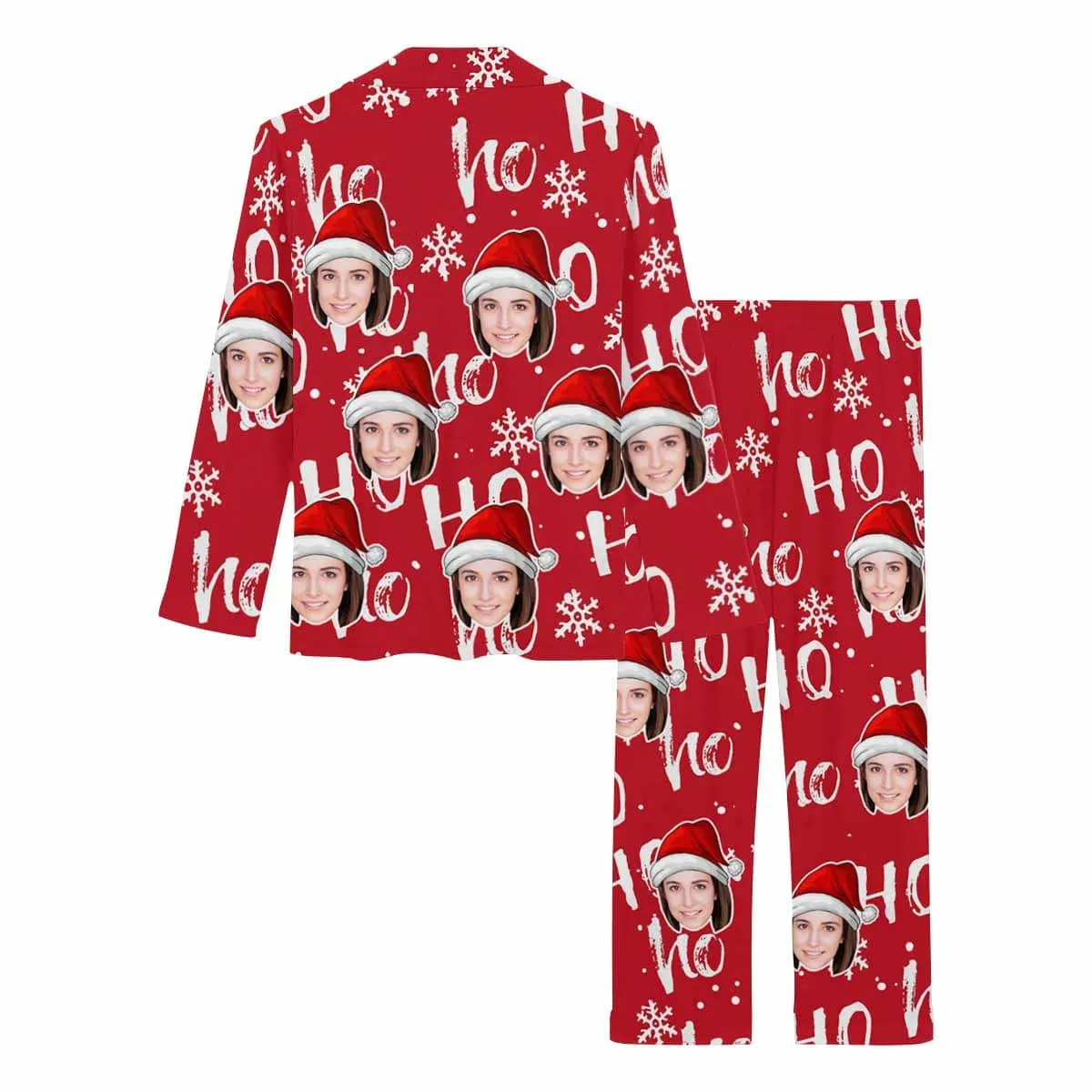 Custom Face Pajamas Christmas Ho Ho Ho Nightwear Personalized Women's Slumber Party Long Pajama Set