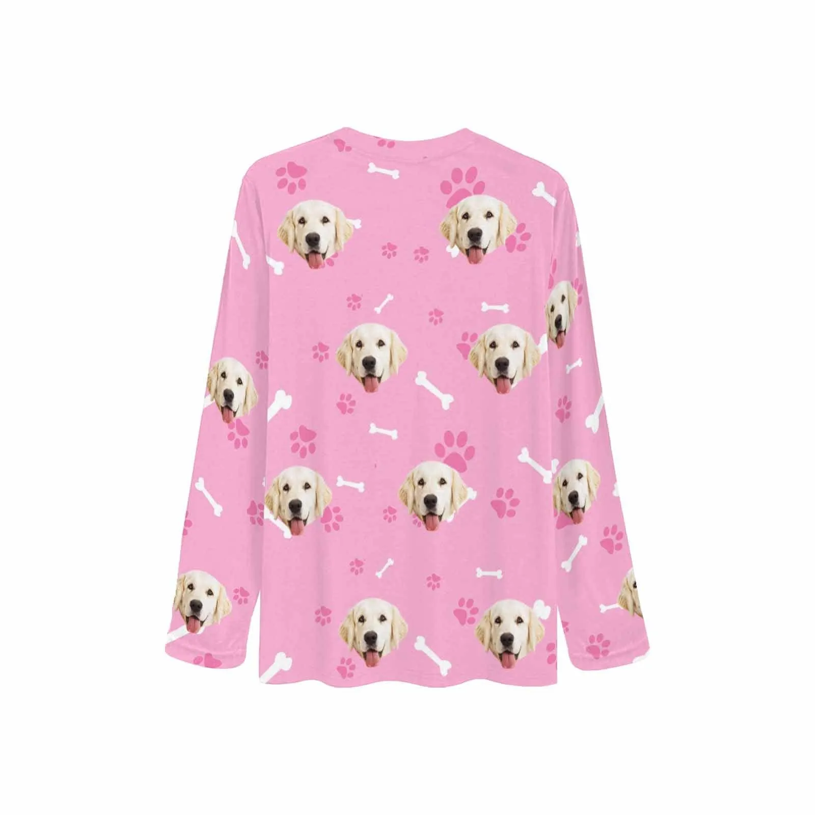 Custom Face Pet Dog Bone Pink Long Pajama Shirt&Pants Personalized Women's Slumber Party Sleepwear