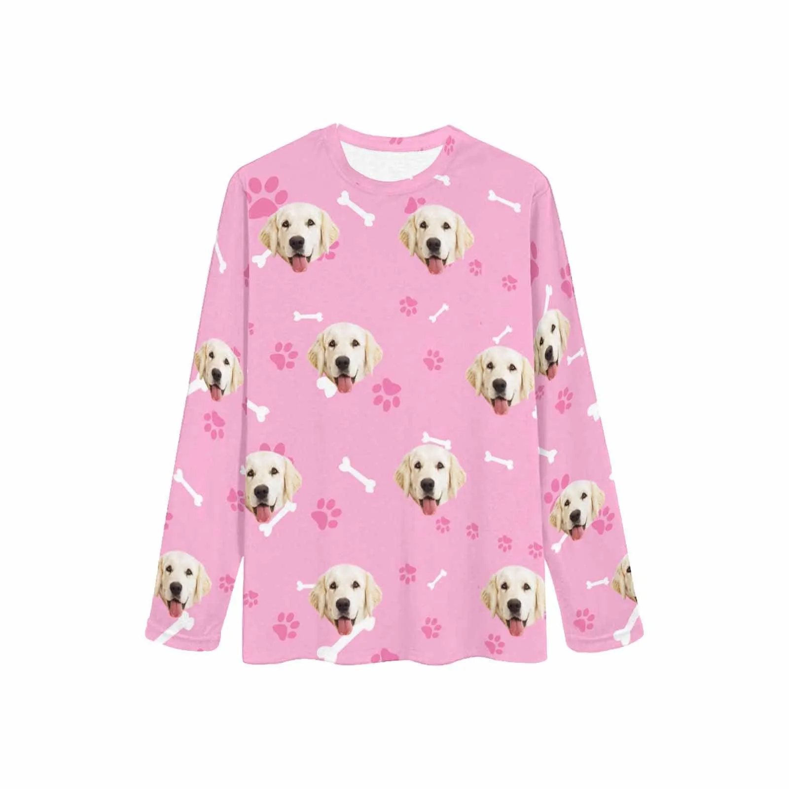 Custom Face Pet Dog Bone Pink Long Pajama Shirt&Pants Personalized Women's Slumber Party Sleepwear