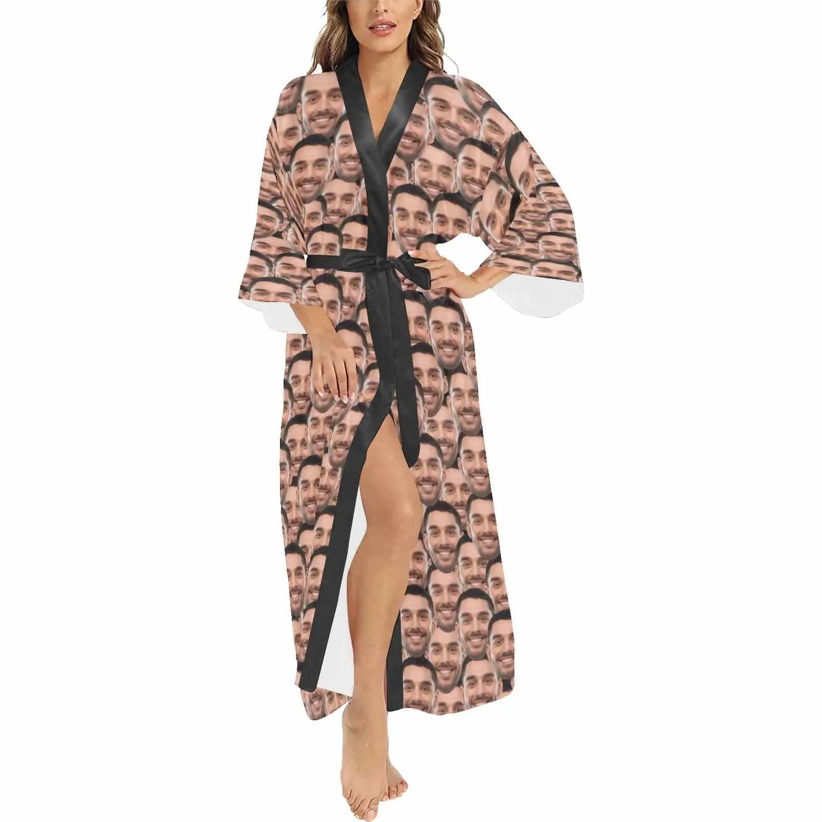 Custom Face Seamless Women's Long Pajamas Personalized Photo Long Pajamas Kimono Robe