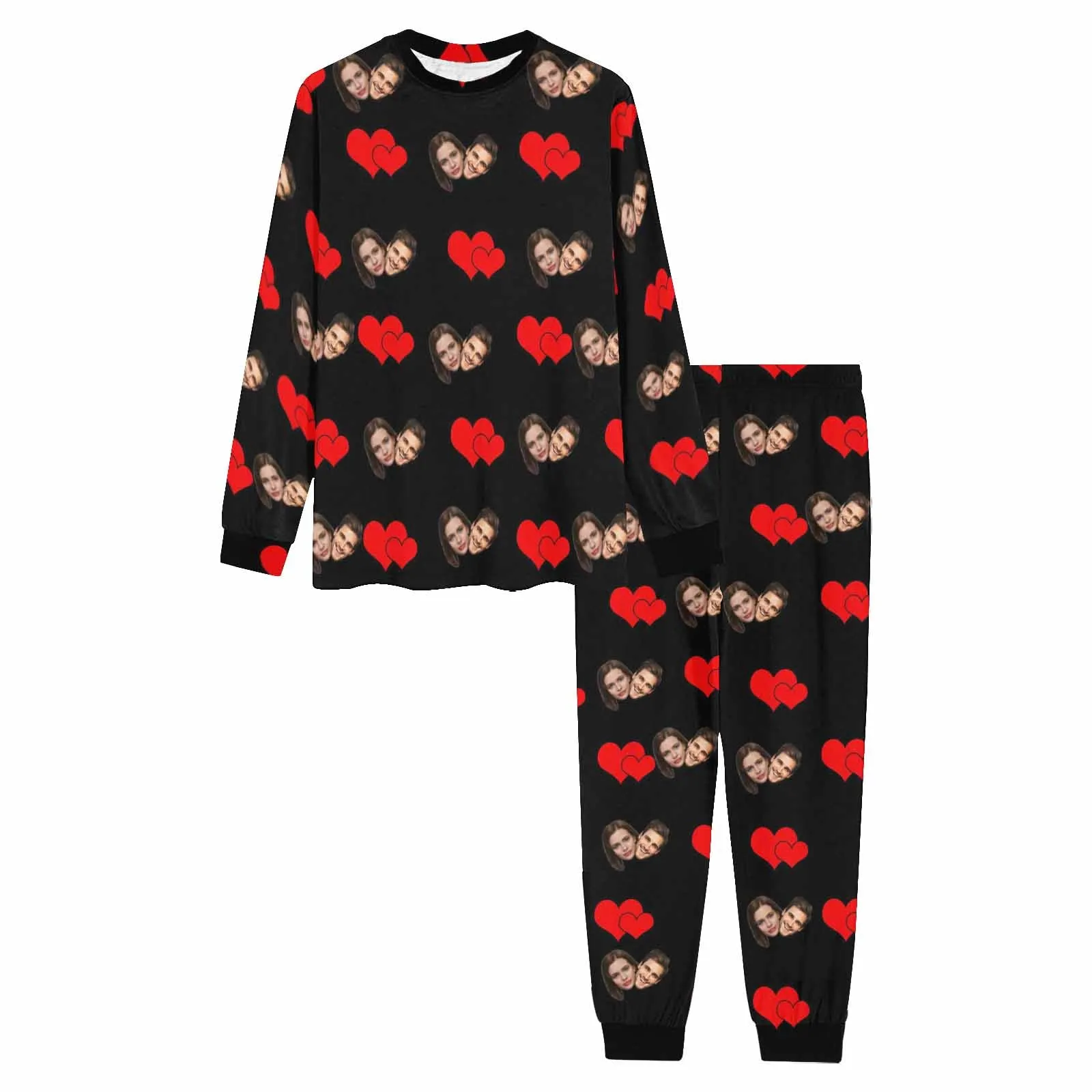 Custom Face Sweet Love Heart Men's Long Pajama Set