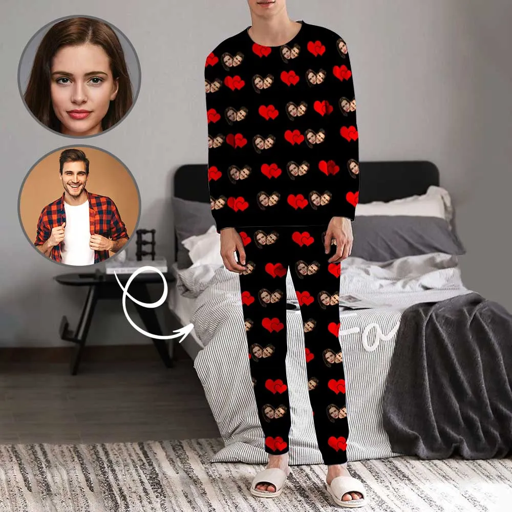 Custom Face Sweet Love Heart Men's Long Pajama Set