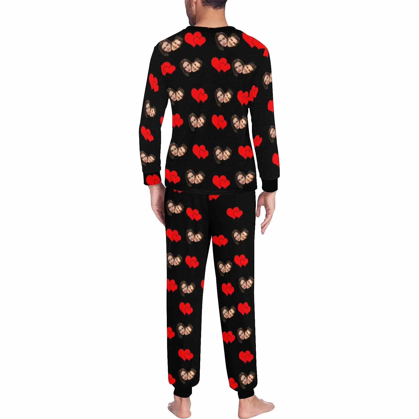 Custom Face Sweet Love Heart Men's Long Pajama Set