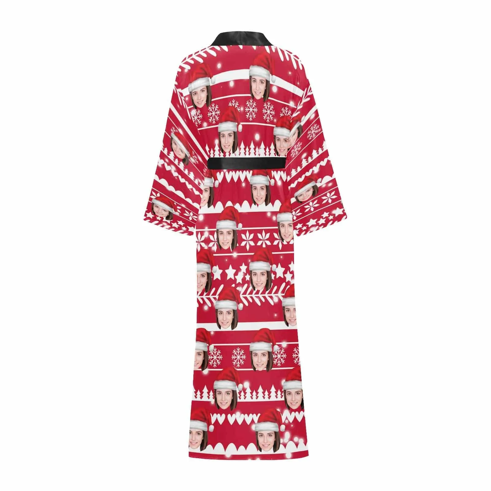 Custom Face Women's Long Pajamas Red Personalized Photo Long Pajamas Kimono Robe for Christmas