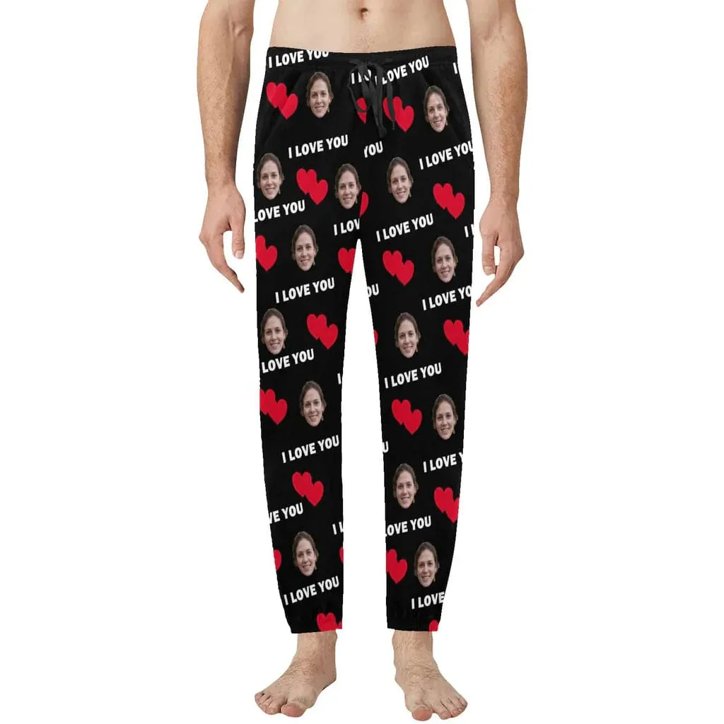 Custom Girlfriend Face Long Pajama Pants I Love You Personalized Men's Slumber Party Sleepwear