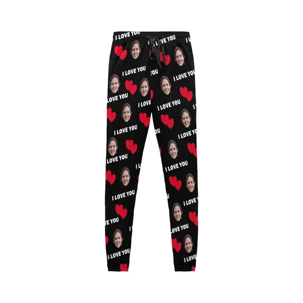 Custom Girlfriend Face Long Pajama Pants I Love You Personalized Men's Slumber Party Sleepwear