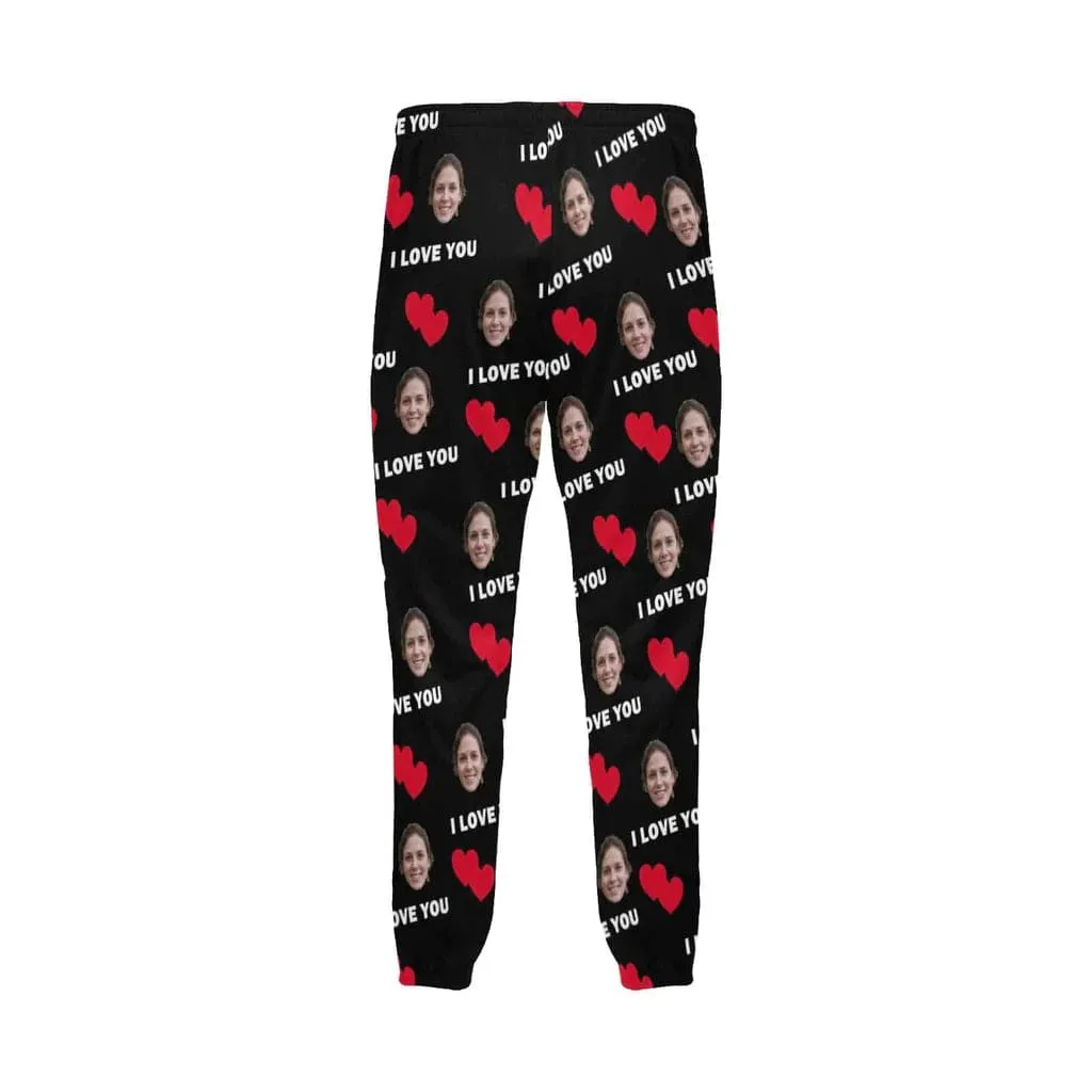 Custom Girlfriend Face Long Pajama Pants I Love You Personalized Men's Slumber Party Sleepwear