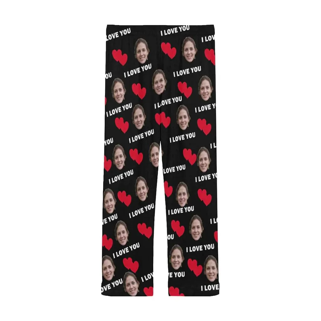 Custom Girlfriend Face Long Pajama Pants I Love You Personalized Men's Slumber Party Sleepwear