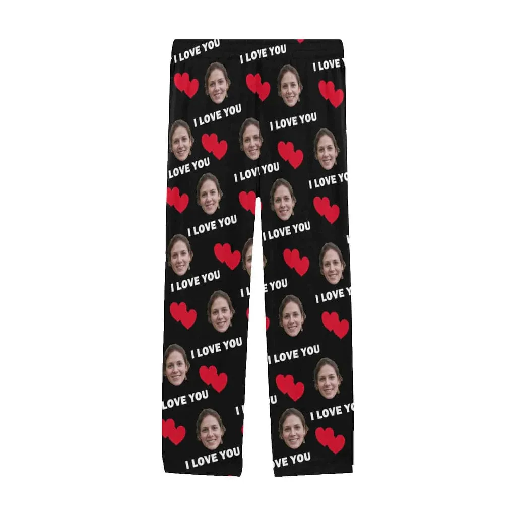 Custom Girlfriend Face Long Pajama Pants I Love You Personalized Men's Slumber Party Sleepwear