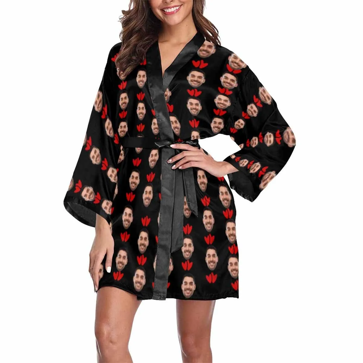 Custom Husband Face I'm Nuts About You Women's Short Pajamas Funny Personalized Photo Pajamas Kimono Robe