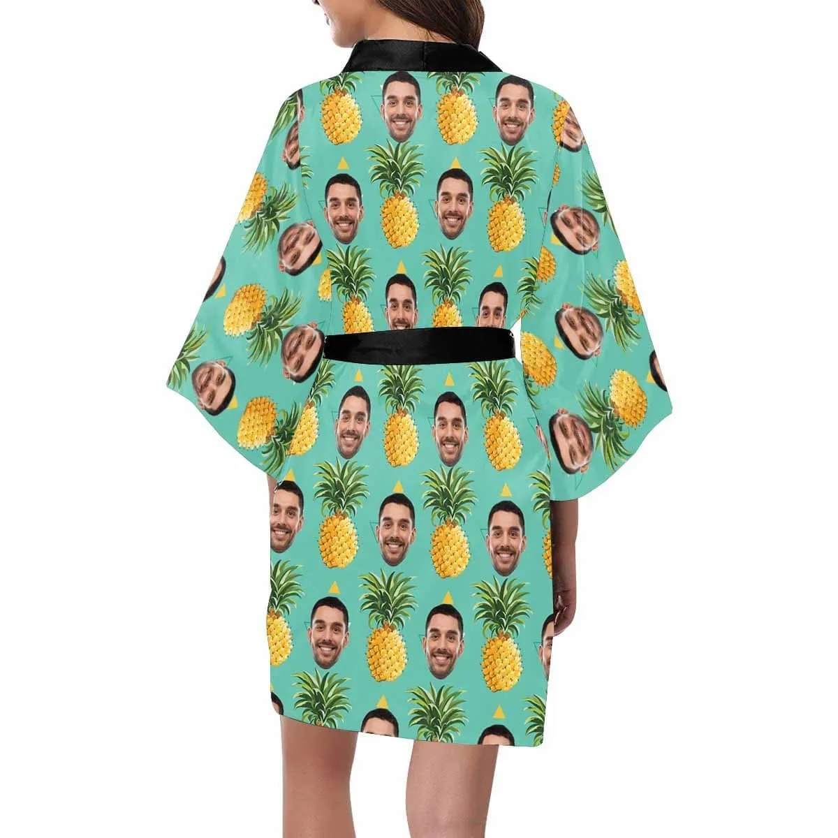 Custom Husband Face Pineapple Women's Summer Short Pajamas Personalized Photo Pajamas Kimono Robe