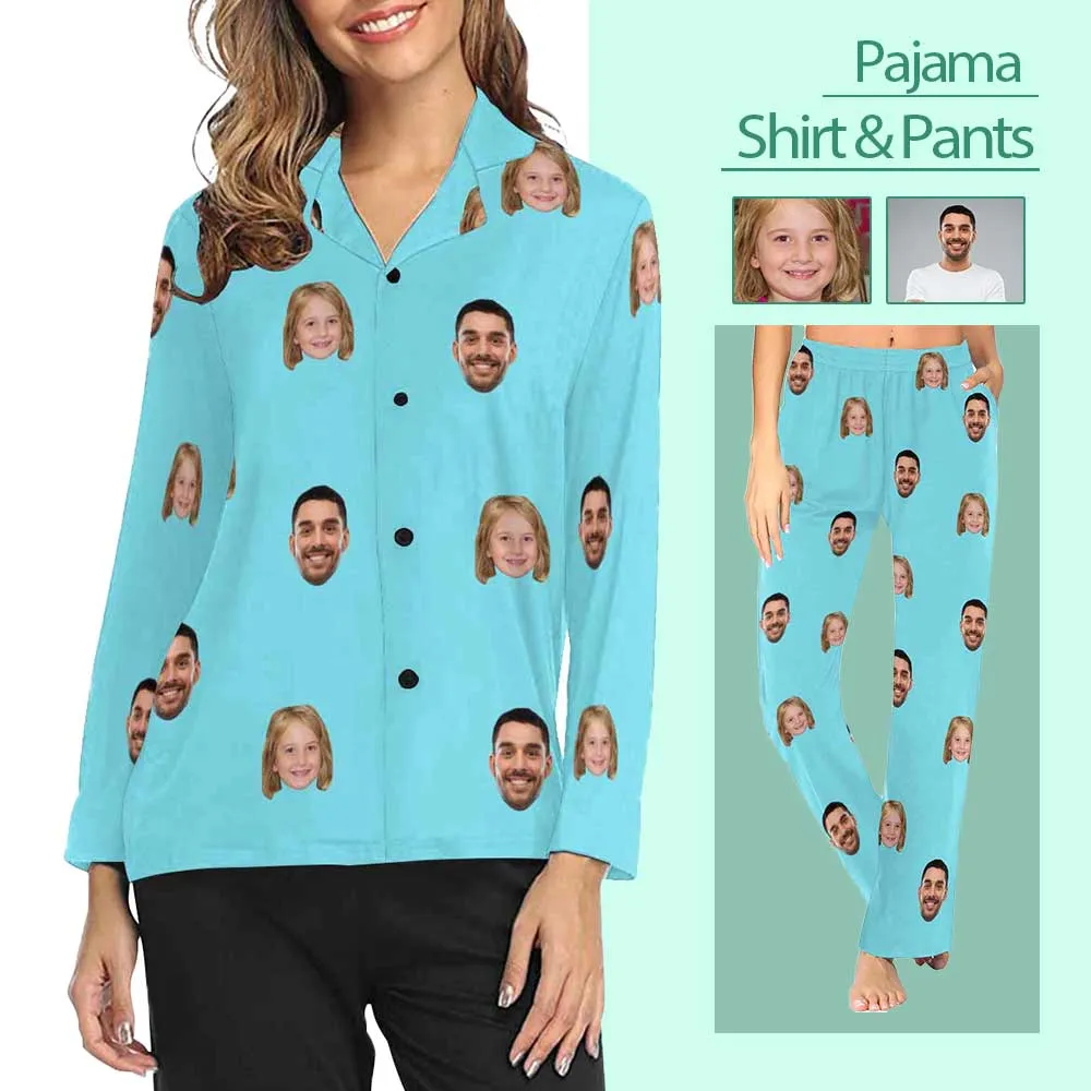 Custom My Family Face Pajamas Personalized Women's Slumber Party Long Pajama Shirt&Pants