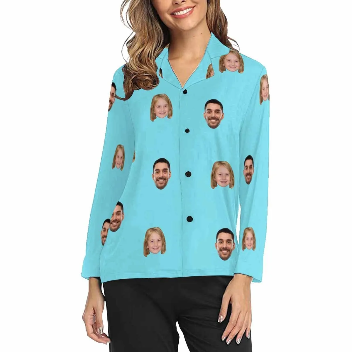 Custom My Family Face Pajamas Personalized Women's Slumber Party Long Pajama Shirt&Pants