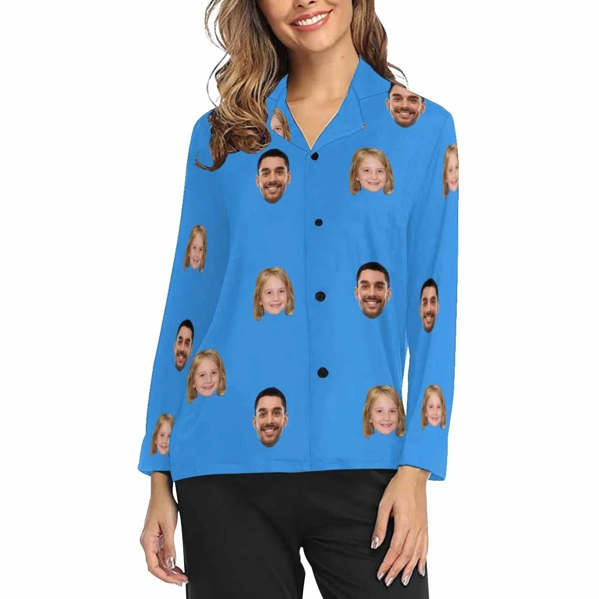 Custom My Family Face Pajamas Personalized Women's Slumber Party Long Pajama Shirt&Pants