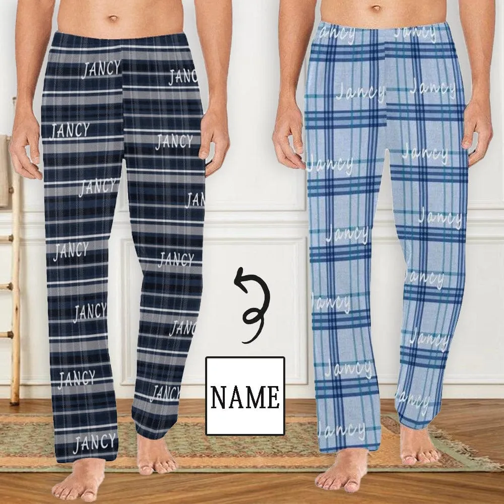 Custom Name Black&Blue Lattice Sleepwear Personalized Men's Slumber Party Long Pajama Pants