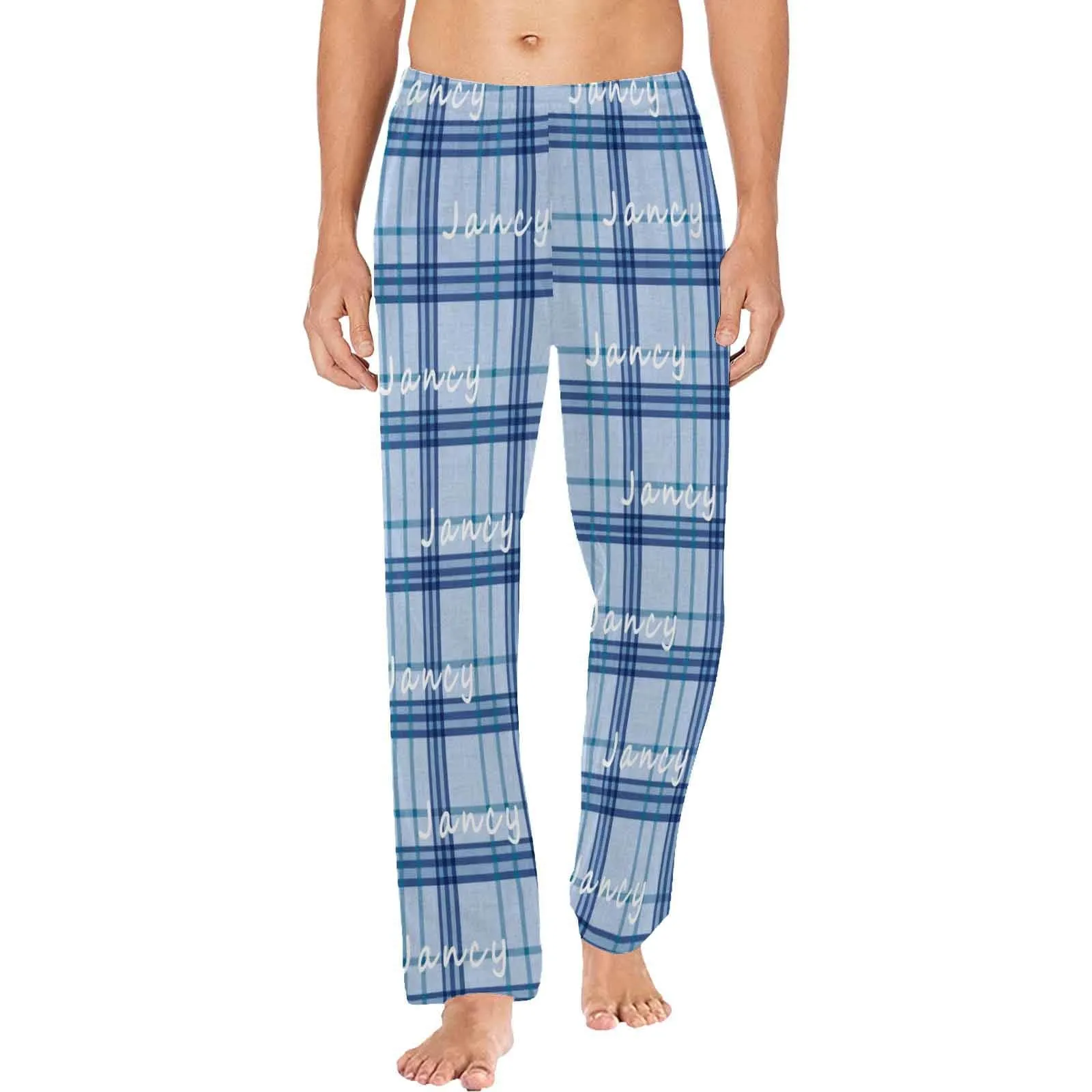 Custom Name Black&Blue Lattice Sleepwear Personalized Men's Slumber Party Long Pajama Pants