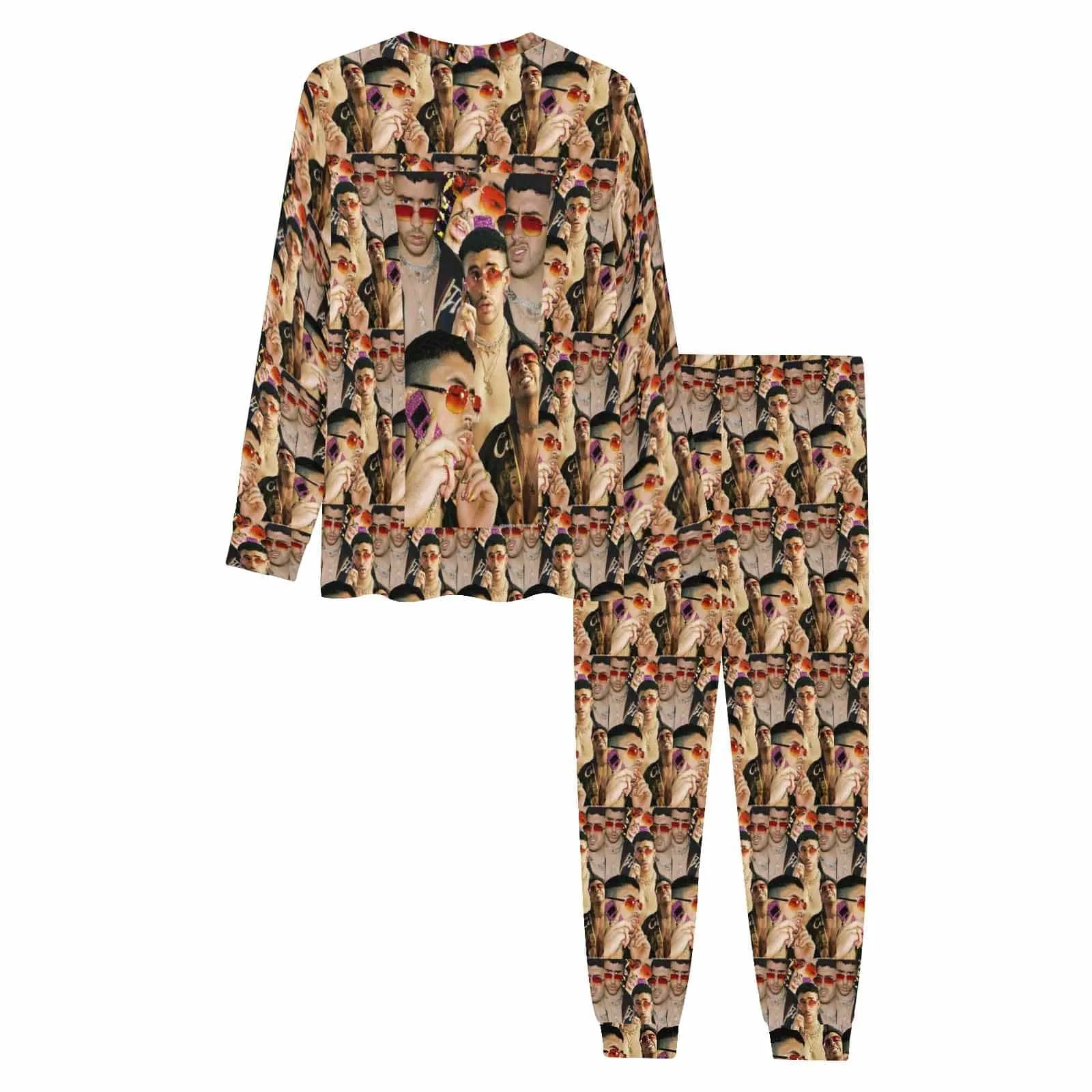 Custom Photo Bad Bunny Same Style Men's Pajamas Personalized Photo Crewneck Long Pajama Set