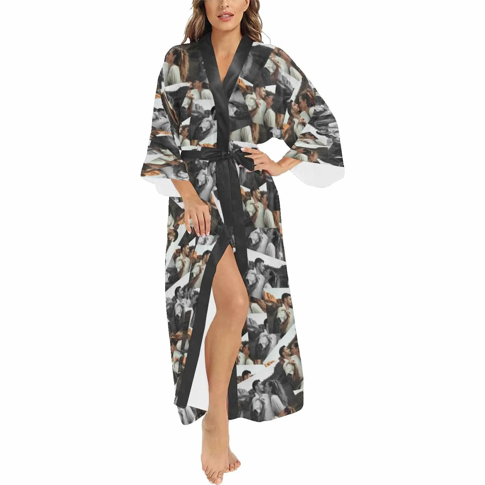 Custom Photo Couple Women's Long Pajamas Personalized Photo Long Pajamas Kimono Robe