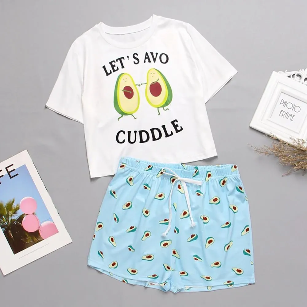 Cute Cartoon Print Tee and Shorts Pajama Set