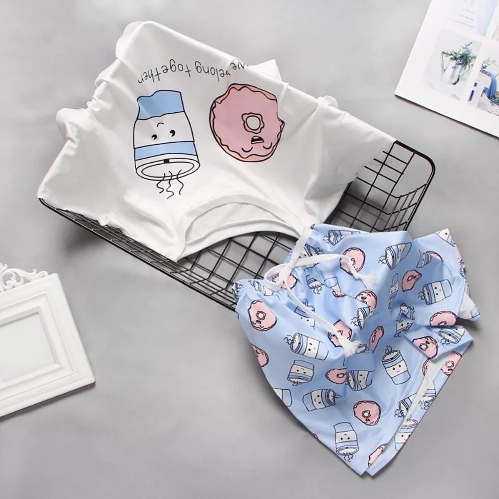 Cute Cartoon Print Tee and Shorts Pajama Set