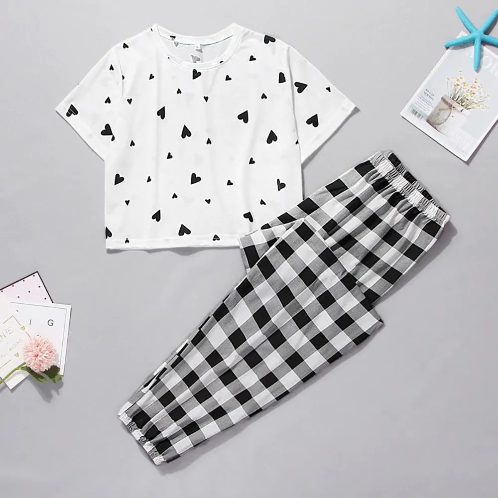 Cute Cartoon Print Tee and Shorts Pajama Set