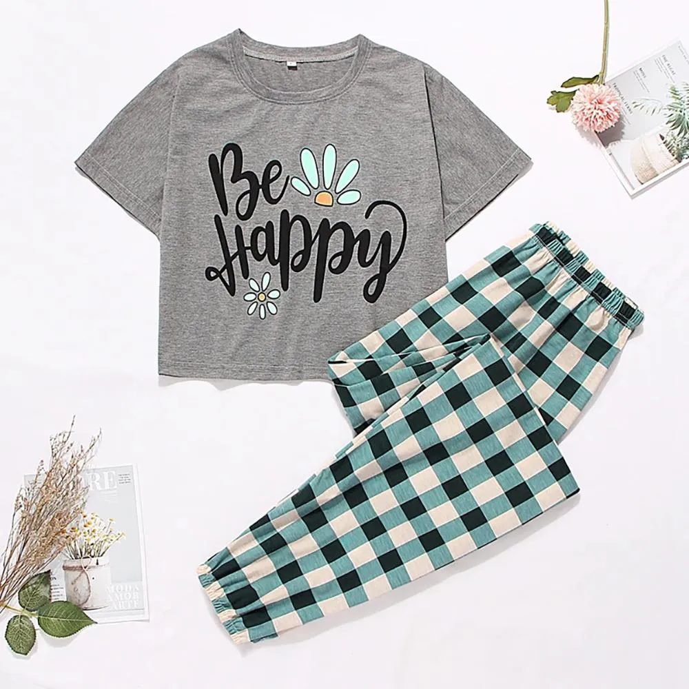 Cute Cartoon Print Tee and Shorts Pajama Set