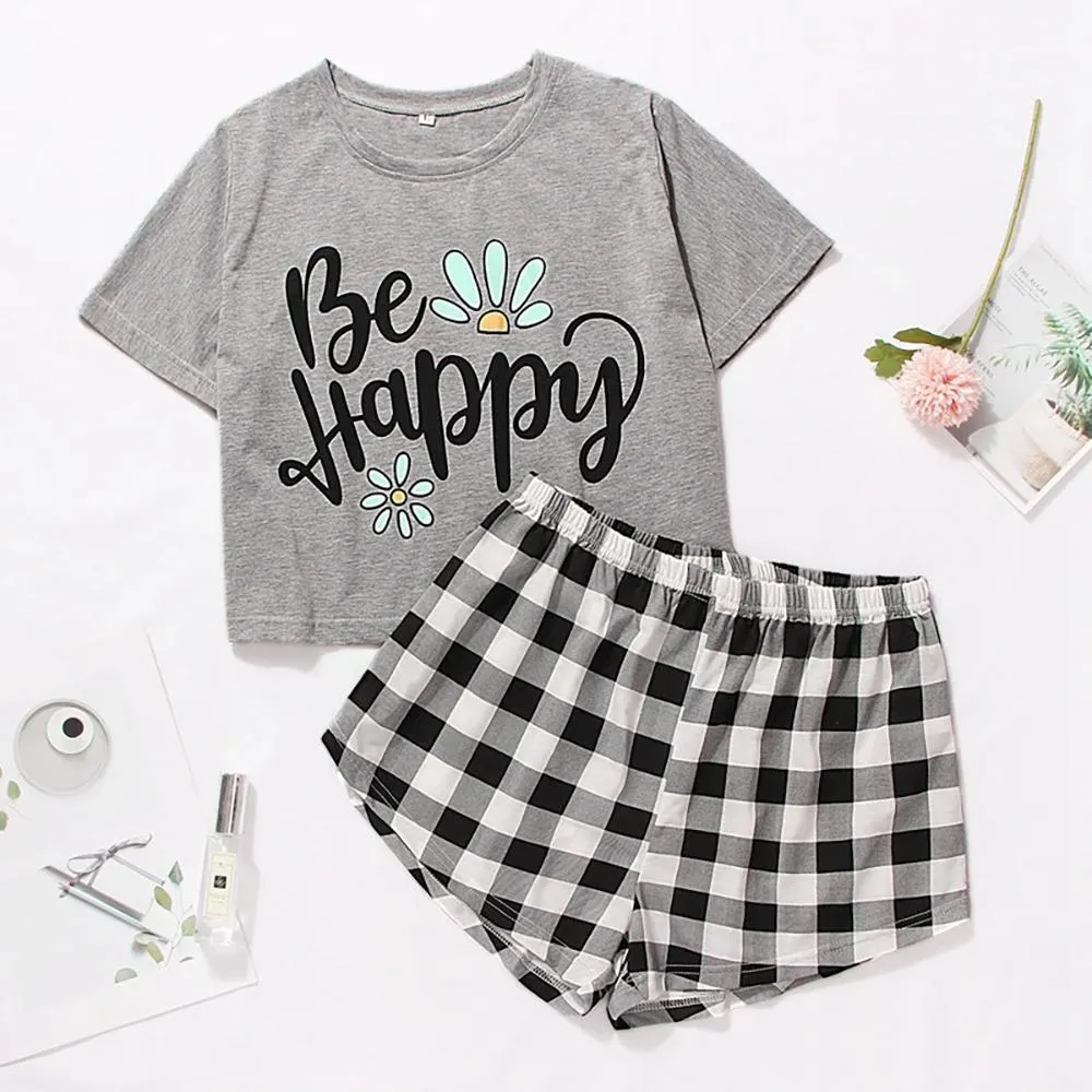 Cute Cartoon Print Tee and Shorts Pajama Set