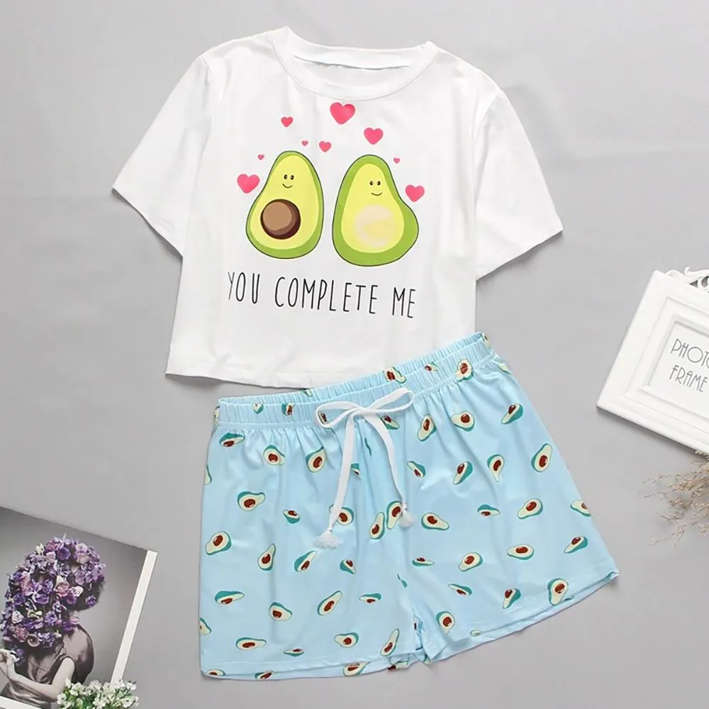 Cute Cartoon Print Tee and Shorts Pajama Set