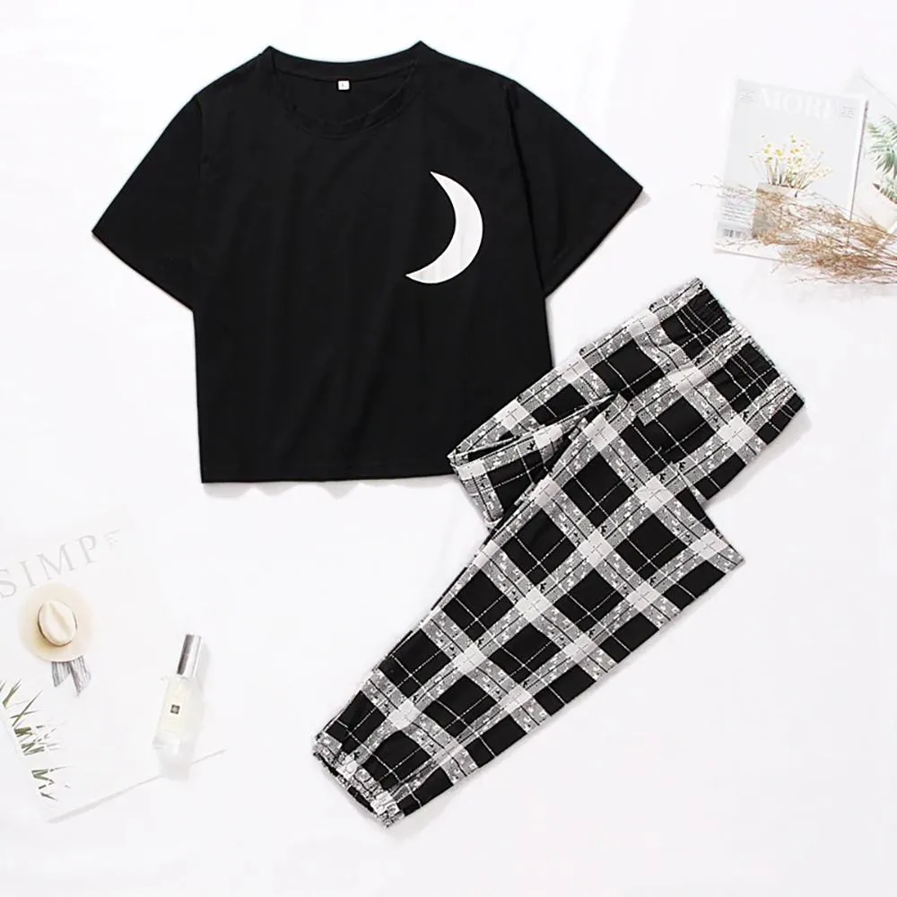 Cute Cartoon Print Tee and Shorts Pajama Set