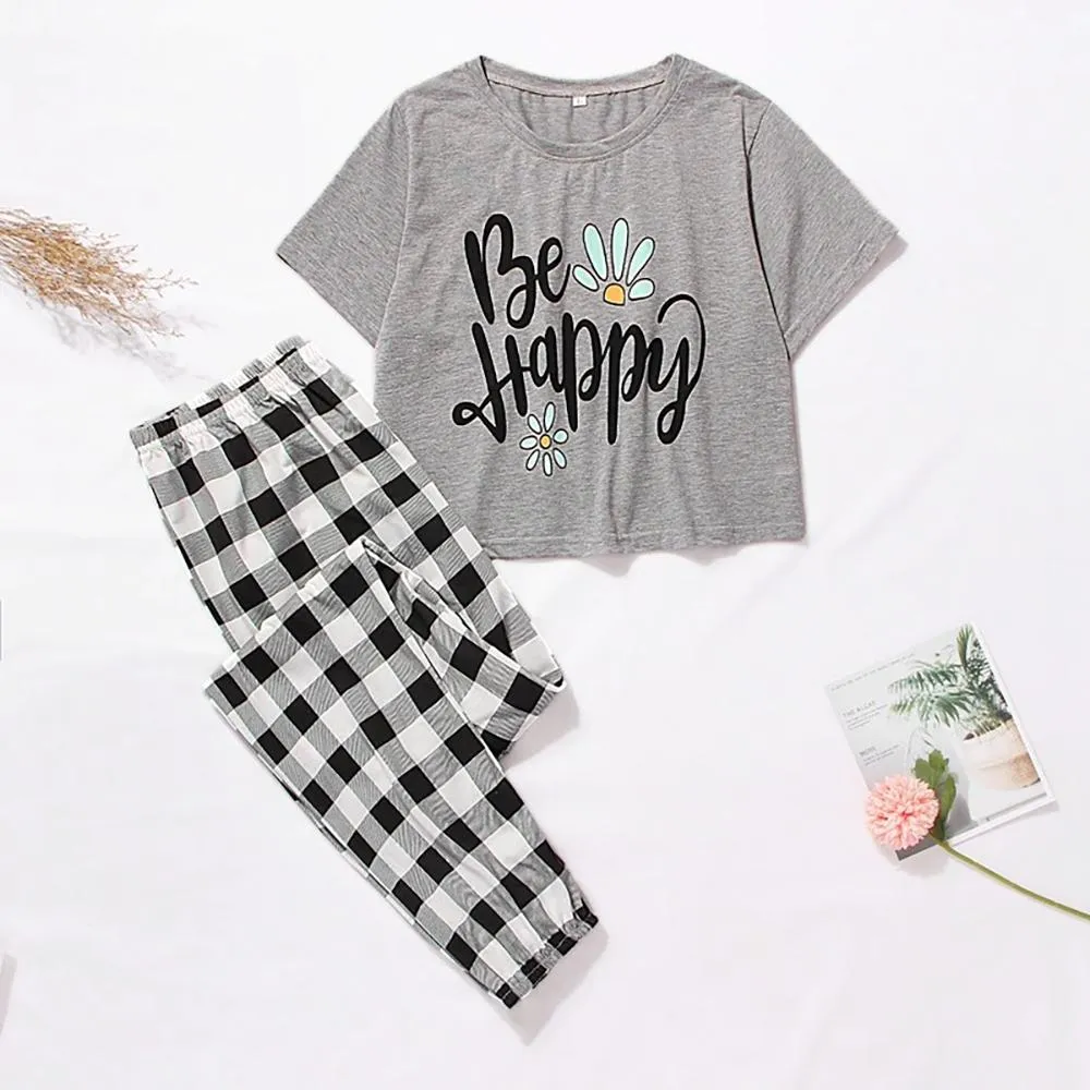 Cute Cartoon Print Tee and Shorts Pajama Set