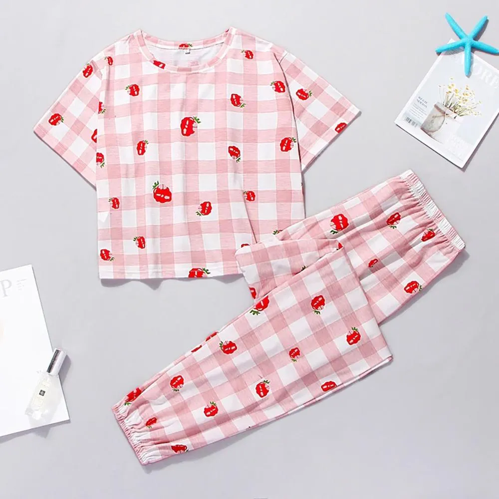 Cute Cartoon Print Tee and Shorts Pajama Set