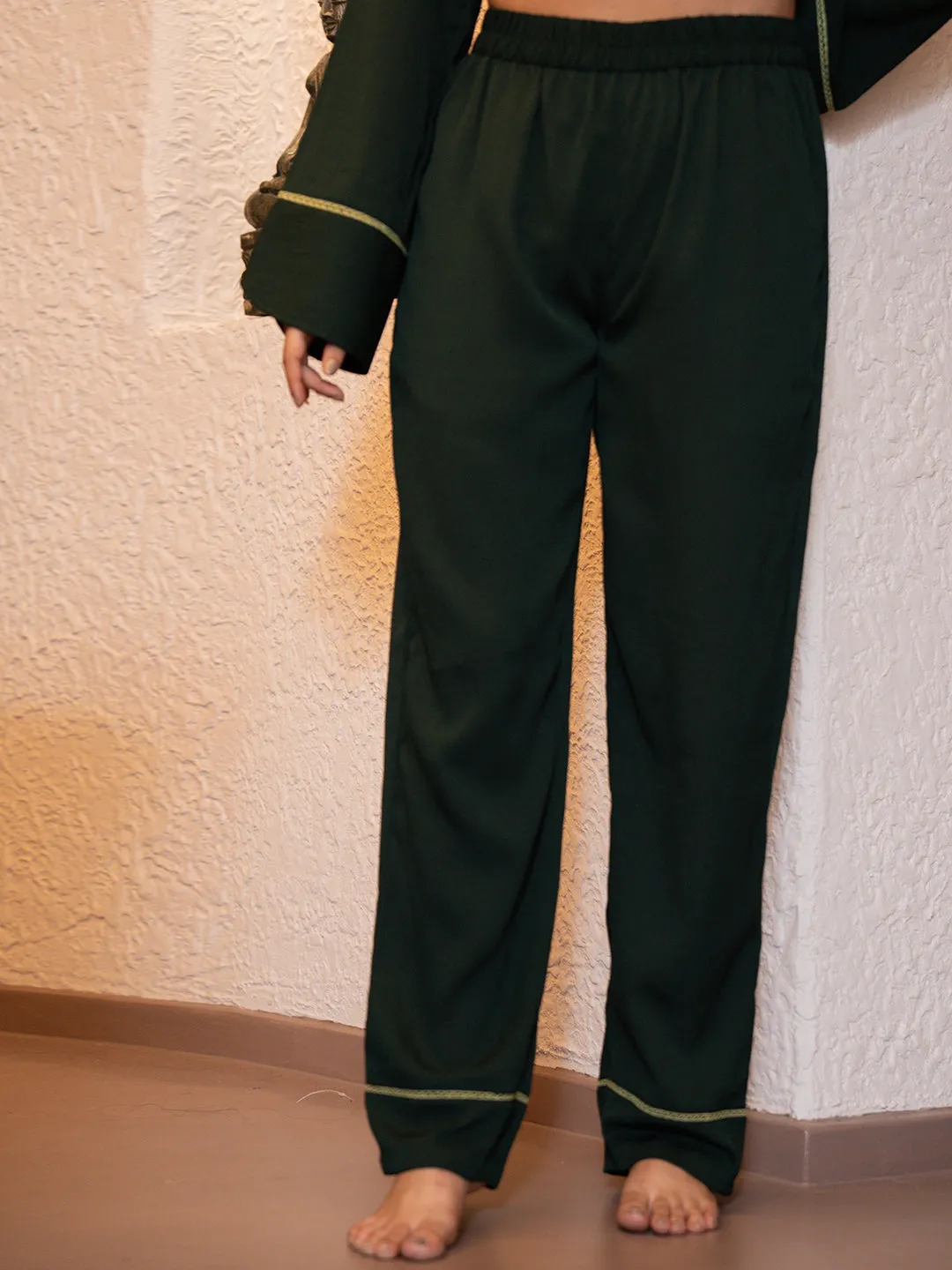 Dark Green Soft Crepe Night Suit