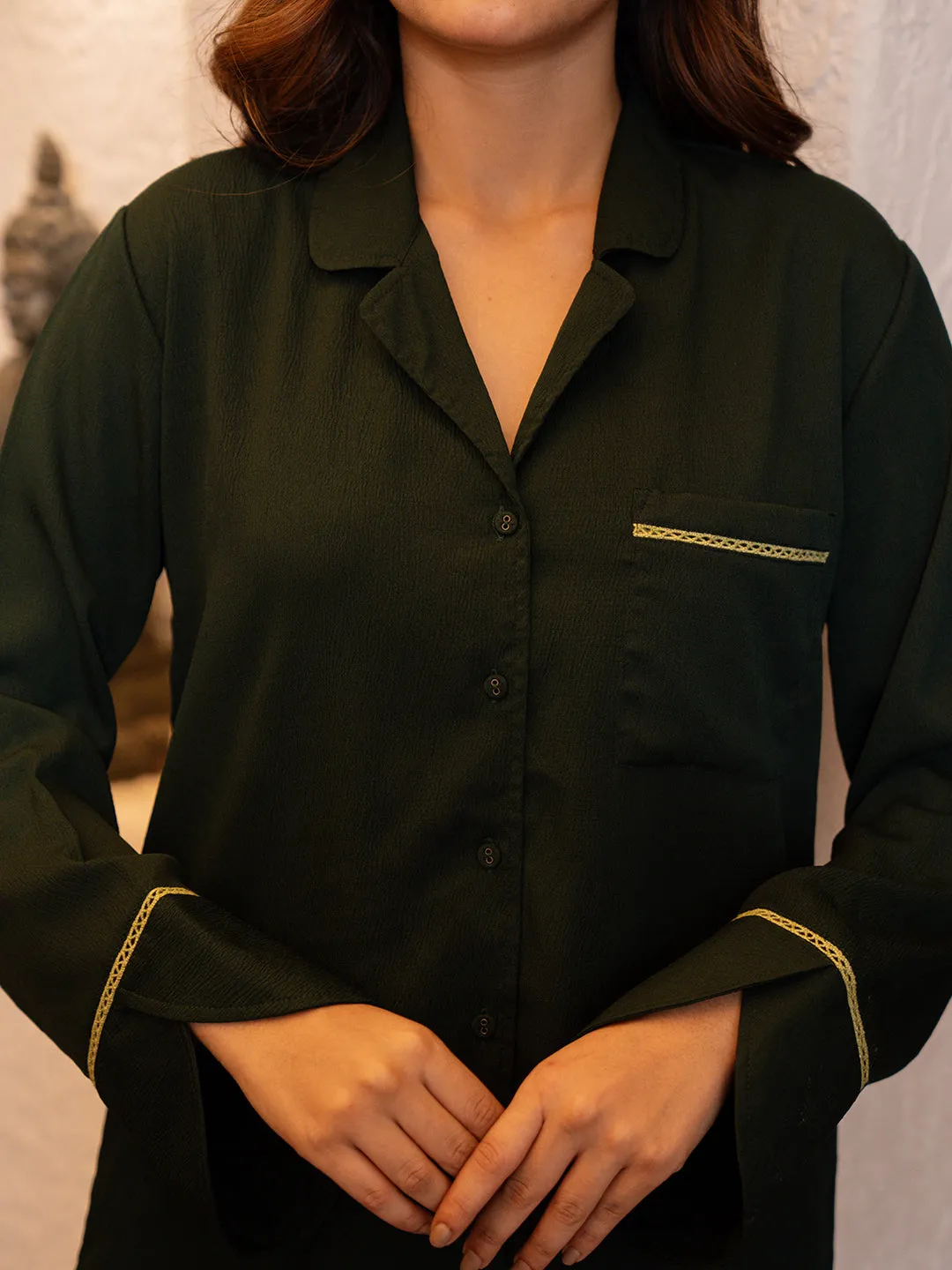 Dark Green Soft Crepe Night Suit